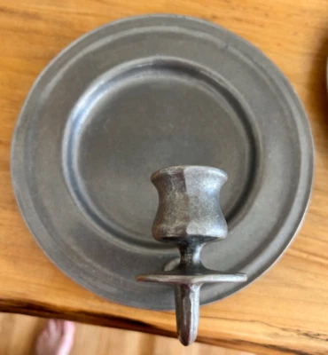 2 Colonial Williamsburg Style Primitive Pewter Candle Wall Sconces Reflector 8" - Image 1 of 4