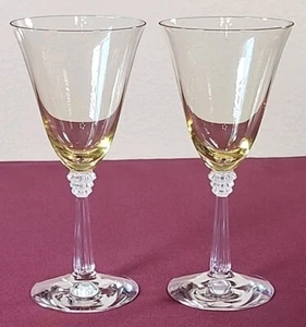 Yellow Glass Fostoria Scepter Amber Topaz Water Goblets 7 1/2" Set of 2 Mint Vtg - Picture 1 of 10