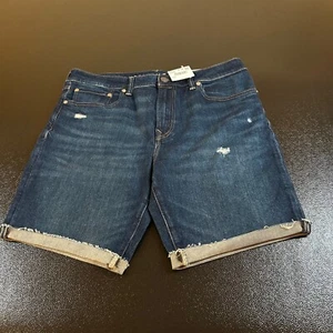 American Eagle Denim Shorts Cuffed Distressed Dark Wash Denim Mens 32" NWT - Imagen 1 de 13