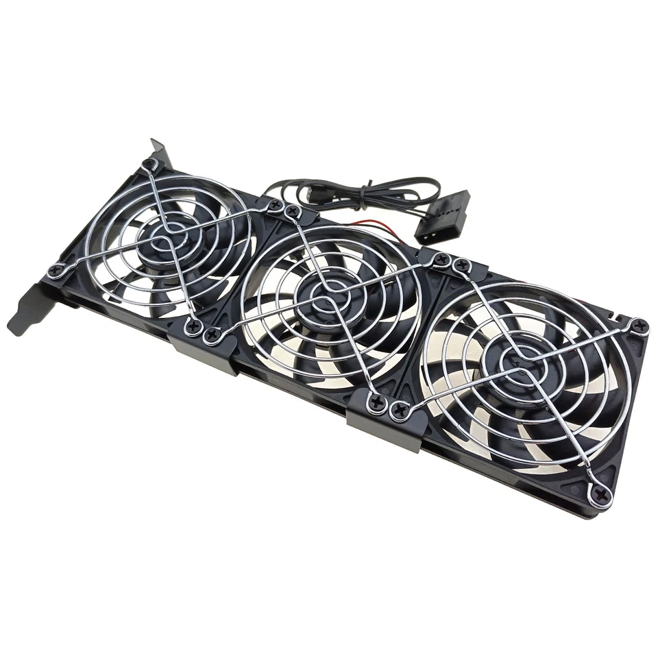 PCIe Slot Cooler Triple 80mm Fan Cooling Desktop PC Bracket 2300rpm 3/4pin Power - Image 1 of 4