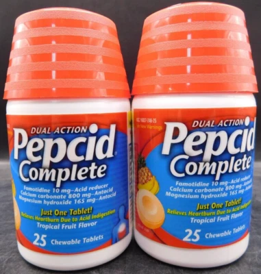 2 Pk Pepcid Completo Doble Acción Sabor Fruta Tropical 25 Tabs Ea Exp: 6/26 Nuevo Foto 1 de 4