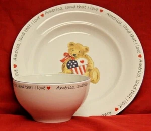 America Land That I Love Retroneu Teller & Müslischüssel A Claire Teddybär - Bild 1 von 5