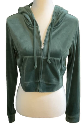 Толстовка с капюшоном Hollister укороченный бархат молнии зеленый лес карманы женщин размер маленький - б/у в отличном состоянии - Изображение 1 из 4