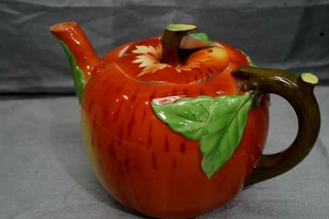 Majolica Apple Theme Teapot Japanese Vintage - Picture 1 of 12
