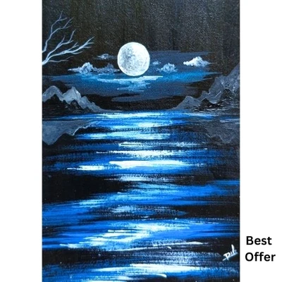 ACEO 原创景观自然天空夜月丙烯酸艺术卡手绘新品 — 第 1/4 张图片