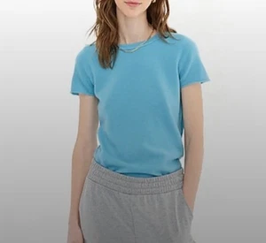 J. Crew Damen Kurzarm Kaschmir T-Shirt Oberteil Pullover Blau Gr. XL - Bild 1 von 10