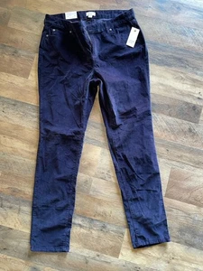 New Crown & Ivy NOVEL NAVY BOTANIC BOUQUET II Belk Corduroy Pants Blue 10 - Picture 1 of 5