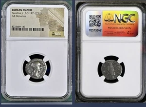 Roman Empress Faustina Jr 147-175 AD NGC Genuine Silver Denarius Ancient Coin - Picture 1 of 11