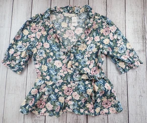 Ann Taylor Loft Damen M Blumen Wickel Bluse Top Grün Flatterärmel Neu mit Etikett - Bild 1 von 10