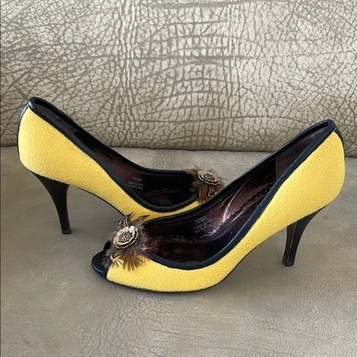 J. Tacones Crew Amarillo Peep-Toe Pluma de Cristal Tela/Cuero Italia Foto 1 de 4