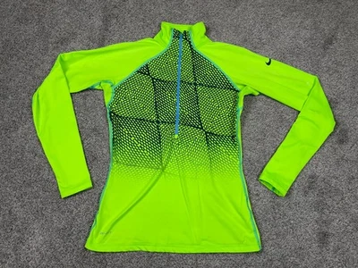 Camisa Nike Pro Para Mujer Mediana 1/2 Cremallera Verde Neón Pullover Correr Aire Libre Gorp Foto 1 de 4