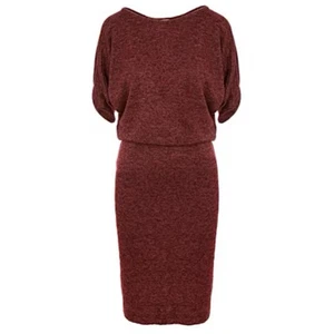 Roserry Red Paris Jersey Knit Midi Dress Sz 8/10 Burgundy Butterfly Sleeves - Picture 1 of 11