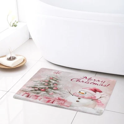 Juego de cortinas de ducha de Navidad muñeco de nieve rosa pino de invierno para decoración de baño Foto 1 de 4