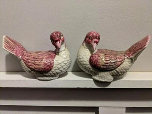 2 Vintage Art Pottery Glazed Ceramic Cranberry Dove Bird - Picture 1 of 6