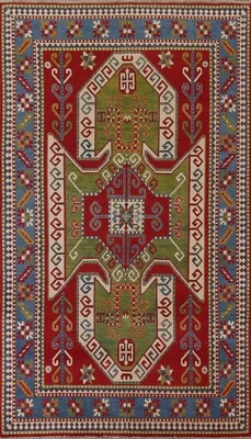 Tribal Geometric Super Kazak Oriental Area Rug Vegetable Dye Hand-knotted 7'x10' - Image 1 of 4