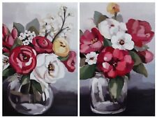 Wall Art, Unframed Set of 2 CANVASES, BOUQUET OF FLOWERS IN GLASS VASE 