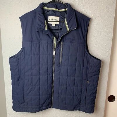 ORVIS Men's XL Navy Blue Quilted Puffer Lined Winter Warm Vest Zipper Pockets - Image 1 of 4