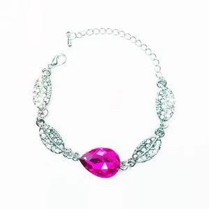 Pulsera de Joyería de Cristal Plata Rosa Caliente Piedra Lágrima Hoja Regalo Reino Unido - Imagen 1 de 3