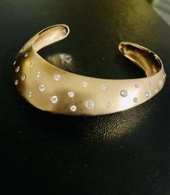 14k modernist Gold and Diamond Bangle bracelet Cuff 35 grams - Image 1 of 4