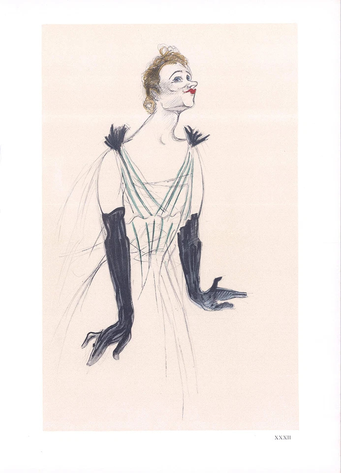 HENRI DE TOULOUSE-LAUTREC Retrato de Yvette Guilbert 14,5" x 10,5" Litografía 19 Foto 1 de 1