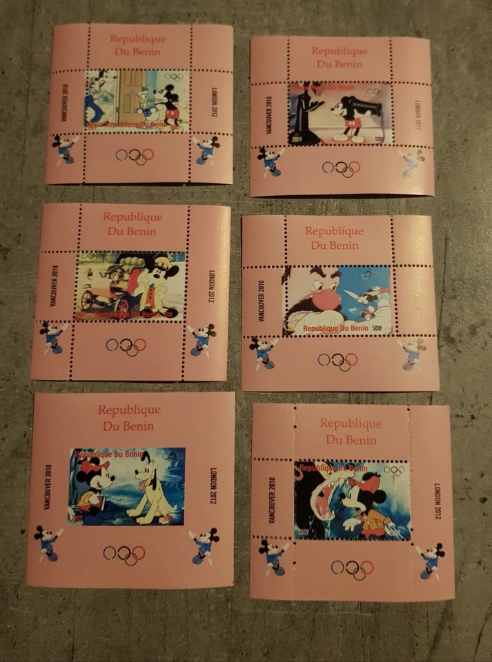 BENIN DISNEY OLYMPIAD 6 MINI BLOCKS  PERFORED & IMPERF  MNH - Image 1 of 1