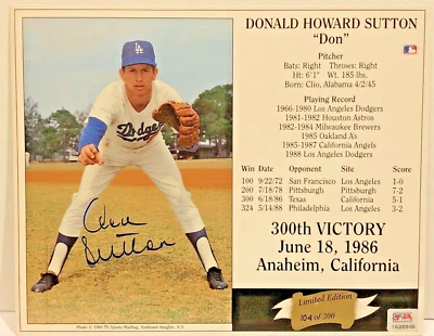 DON SUTTON SIGNED 8X10 Dodgers 300 VICTORY STATS Numbered  PSA /Dna - Image 1 of 2