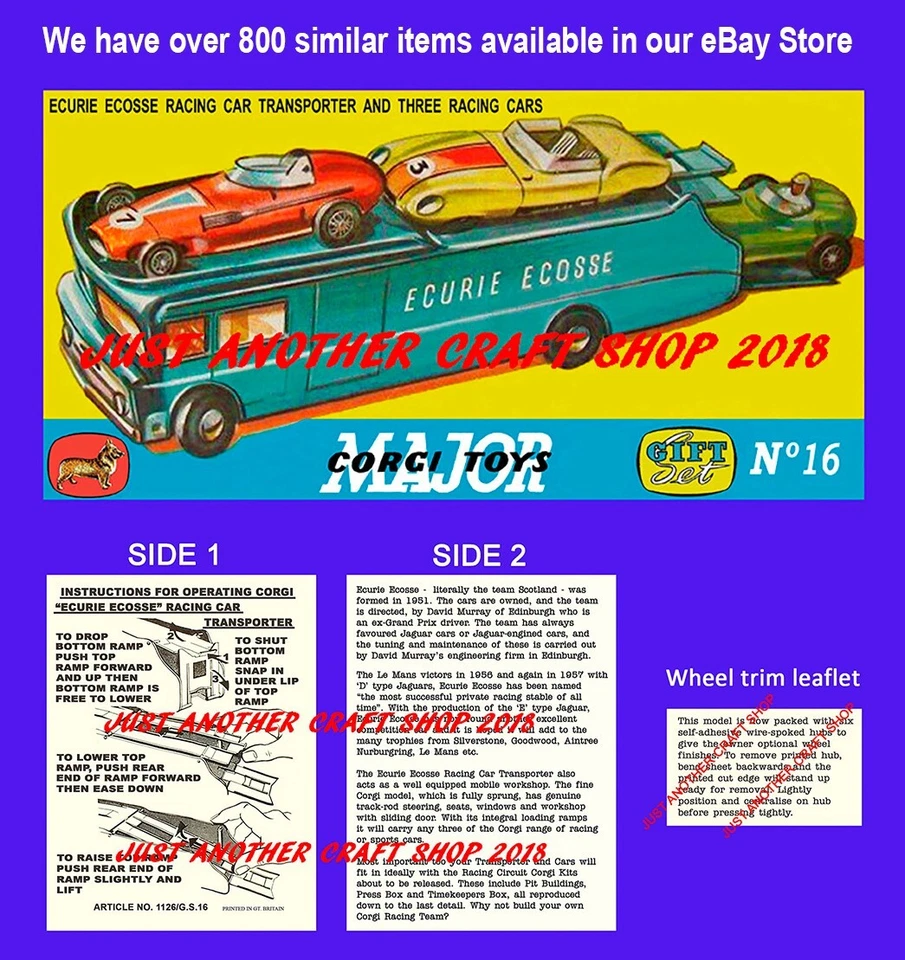 Corgi Toys 1126 & GS 16 Ecurie Ecosse Operating Instruction Leaflet & Poster - Image 1 of 1