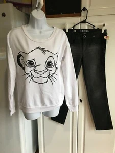 New Girls Cherokee Jeans size 14 Black & Lion King Sweatshirt Size Medium - Picture 1 of 11