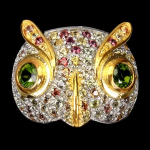 Verano 925 Anillo de Plata Redondo Cromo Diópsido Zafiro Gema Natural Joyería - Imagen 1 de 10