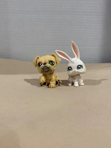 Littlest Pet Shop Lot of 2 White Rabbit and Bulldog 2004 Hasbro - Picture 1 of 9