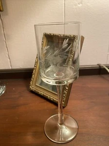 Vintage Romania Toscany Etched Floral Wine/Water Glass Straight Bottom 7 7/8” - Picture 1 of 3