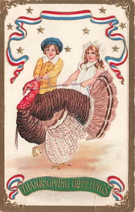 POSTAL DE ACCIÓN DE GRACIAS VINTAGE NIÑOS CON PAVO GRANDE CON CORREA c1910 101624 T - Imagen 1 de 2
