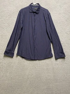 Zara Shirt Mens Extra Large Blue White Long Sleeve Slim Fit Button Down Striped - Picture 1 of 10