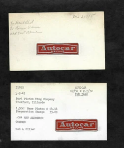 1947 Burd Piston Ring Co. Autocar Deluxe Logo Etiketten...Angell MFG Archiv - Bild 1 von 2