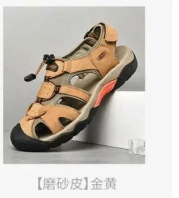 Sandálias masculinas de couro biqueira fechada praia esporte antiderrapante verão caminhada sapatos - Imagem 1 de 4