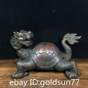 Antigüedades chinas antiguas cobre puro exquisita tortuga dragón recluta riqueza estatua - Imagen 1 de 9