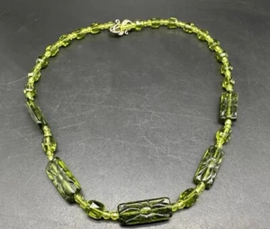 Vintage Art Deco Czech Green Glass Crystal Faceted Necklace 16” - Picture 1 of 10