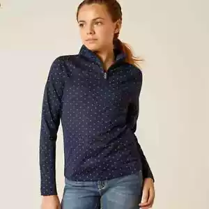 Ariat Kids Sunstopper 3.0 Sun Shirt Base Layer - Size Small - Navy Dot - Picture 1 of 12