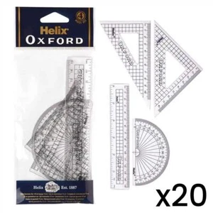Helix Oxford School Geometry Set Square Ruler Math Protractor Stationery 4pc x20 - Picture 1 of 1