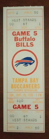 Tampa Bay Buccaneers vs Buffalo Bills 1976 Full Ticket 1st Season Tampa Stadium Cover