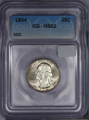 1934 Washington Quarter 50c DDO ICG MS62 - Image 1 of 2