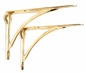 Pair Solid Brass Victorian Ironbridge Shelf Brackets - Simple Arch Wall 10" 25cm - Picture 1 of 4
