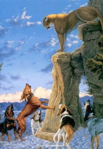 Out of Reach by Tom Mansanarez Hounds, Mountain Lion Print 21x27.5 - Picture 1 of 1