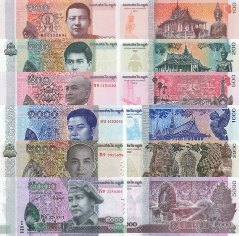 Cambodia 6 PCS Set: 100 to 5000 Riels (2014/2022) - p65, p66, p67, p68, pNew UNC Cover