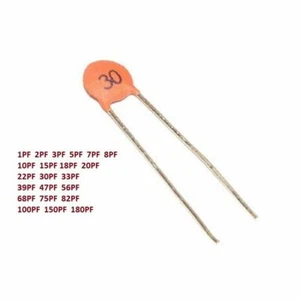 Ceramic Disc Capacitors 50V 1,3,5,10,15,22,33,39,47,56,68,75,82,100,150,180 pF - Picture 1 of 4