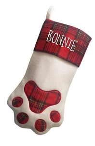 Personalizado Navidad Perro/Gato Deluxe Perro Mascota Calcetín - Rojo Tartán - Imagen 1 de 2