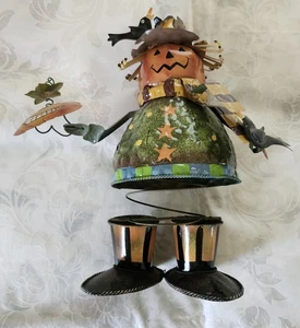 Halloween Metall Vogelscheuche Kürbis Hüpffigur mehrfarbig Krähen Mond - Bild 1 von 2