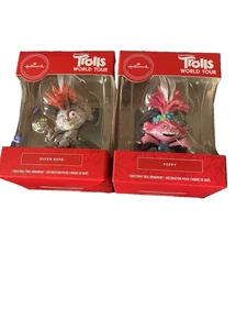 Hallmark Trolls World Tour queen Barb and Poppy Christmas ornaments NIB - Picture 1 of 5