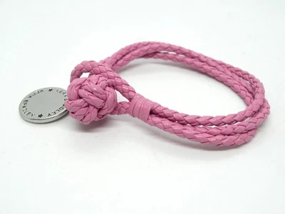 Vera Bradley Signed Pink Braided Leather Cord Charm Silver Tone Jewelry Bracelet - Image 1 of 3