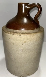 Antique Vtg Gallon Two Tone Crock Jug Stoneware (9"T x 5.50" D) Late 1800s - Picture 1 of 11